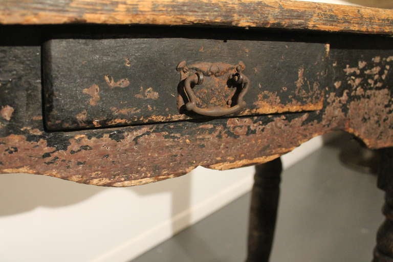 19th Century Distressed Turned Leg Table 1