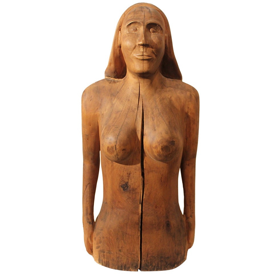 Folk Art Life Sized 1940
s Carved Female Nude For Sale