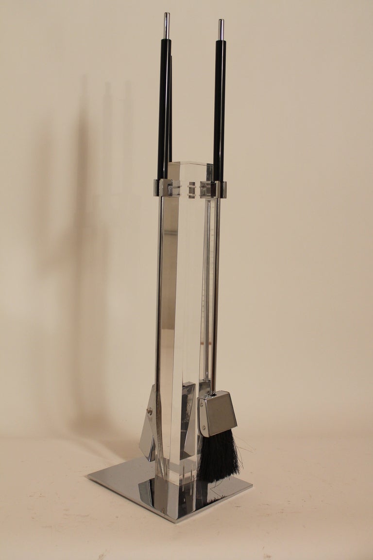 Modernist Classic Chrome and Lucite Fireplace Set, Italy