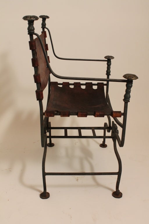19th Century Italian Leather and Iron Directoire Chair