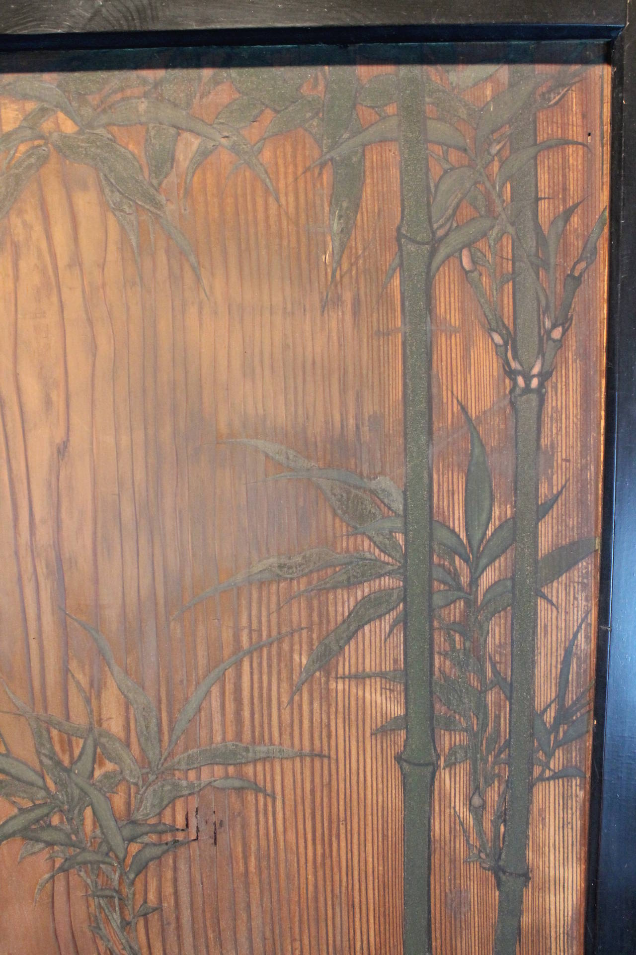 Meiji Period Japanese Crane Painted Door Panel For Sale 1