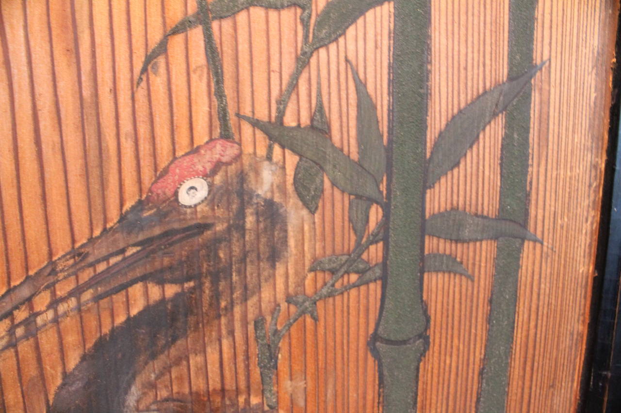 Meiji Period Japanese Crane Painted Door Panel For Sale 5