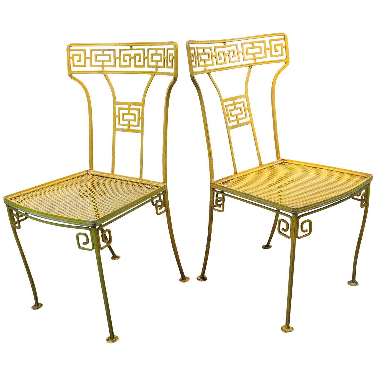 Pair of Hollywood Regency Greek Key Garden Chairs at 1stdibs