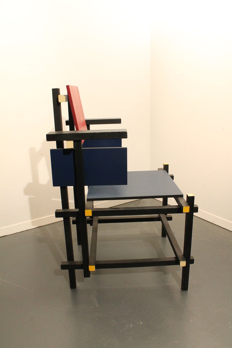 Rietveld designed his famous Red and Blue Chair in 1918.
This side chair was produced by an unknown maker in the mid 1960's.