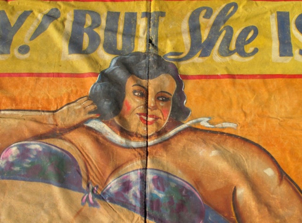 Mid-20th Century Folk Art Snap Wyatt Sideshow Carnival Banner For Sale