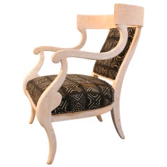 Sculptural Limed Lounge Chair Upholstered in Mud Cloth