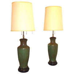 Impressive  Pair of Tall Verdigris Bronze American  Art Deco Lamps