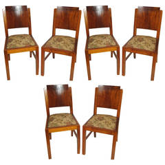 Used Simple and Elegant Set of 6  French Art Deco  Solid Walnut Chairs