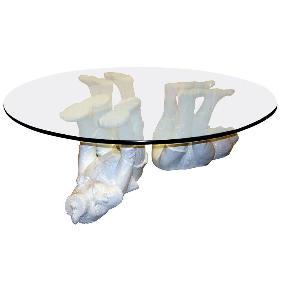 Whimsical Three Monkeys Mid Century Modern Coffee Table For Sale