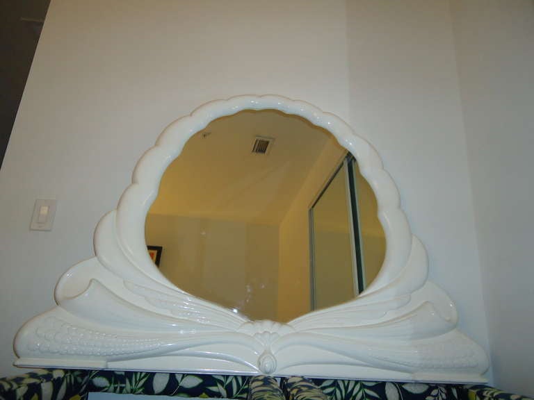 White Lacquer Hollywood Regency Mid Century modern Drapped Mirror