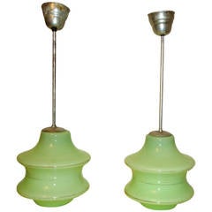 Pair of Italian Milk Green Glass Midcentury Modern Pendants