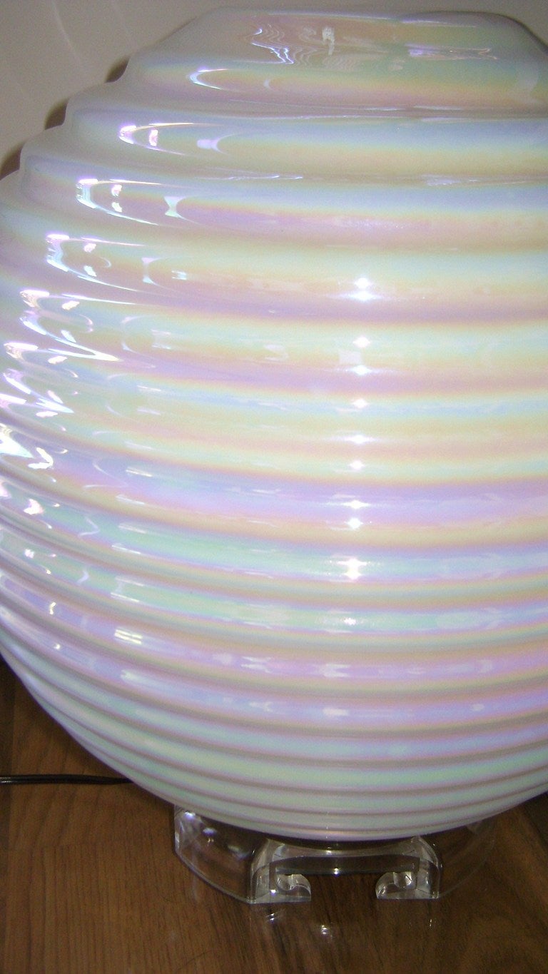 Pair Mid Century Modern Rainbow Glass Globe Lamps For Sale at 1stDibs