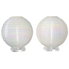 Pair  Mid Century Modern  Rainbow Glass Globe Lamps
