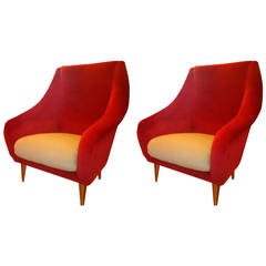 Fabulous Pair of Gio Ponti Style  Italian Armchairs with Brass Feet