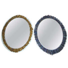 SALE-Splendid Pair of Agate Mineral Oval Sunburst Mirrors