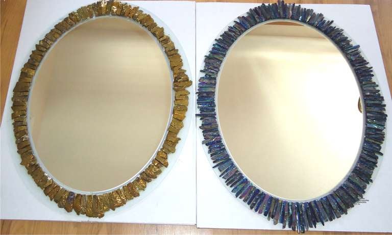 SALE-Splendid Pair of Agate Mineral Oval Sunburst Mirrors