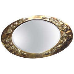 American Arts and Crafts Handhammered Oval Brass Mirror