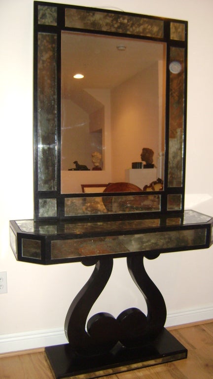 Parlor set- Marbelised Glass Mirror and Console