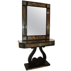 Retro Parlor set- Marbelised Glass Mirror and Console