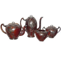 Art Nouveau  1920 th Ceramic with silver inlay tea coffee set