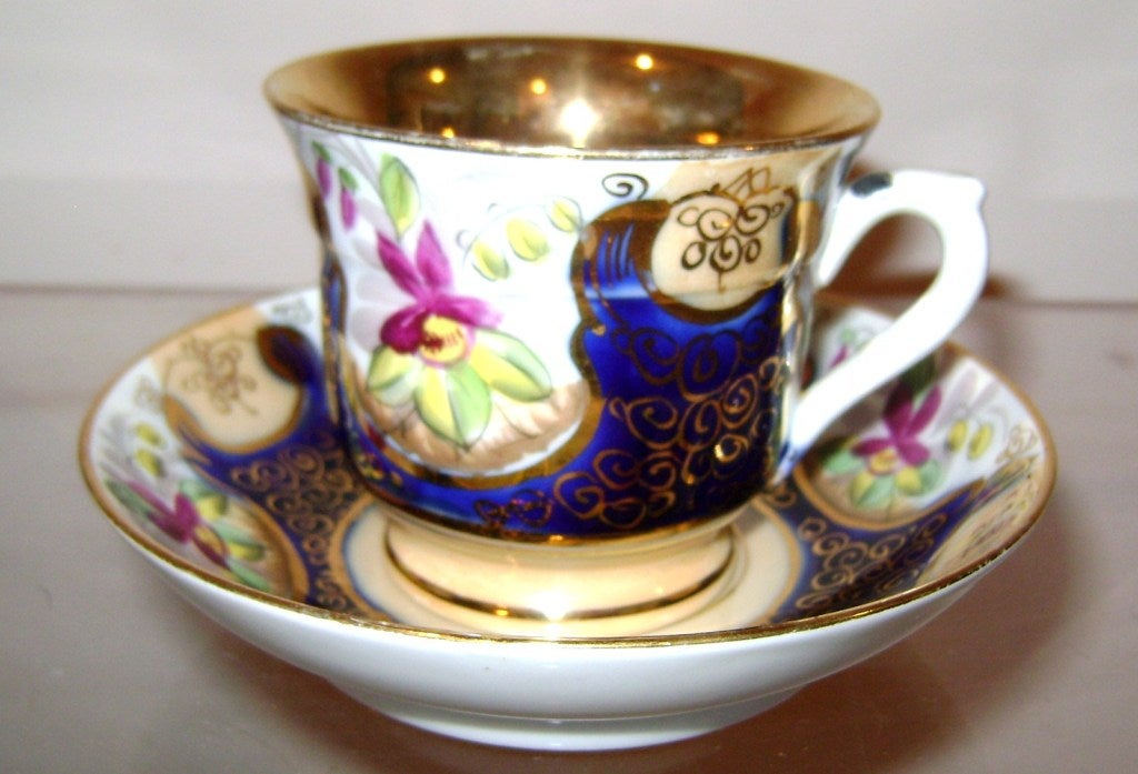 19th Century Antique 19 th c Russian Kuznetsov Porcelain Cobalt and Gold Tea Service For Sale