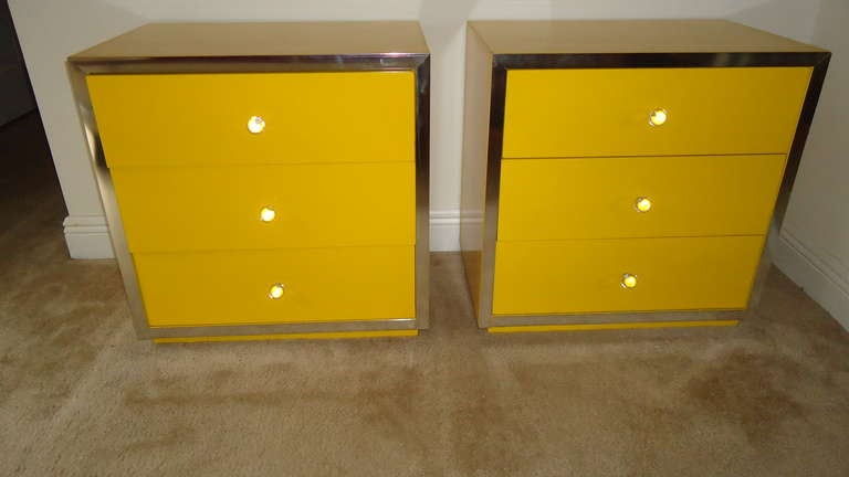 American Stunning Canary Yellow Pair of Commodes Mid Century Modern For Sale