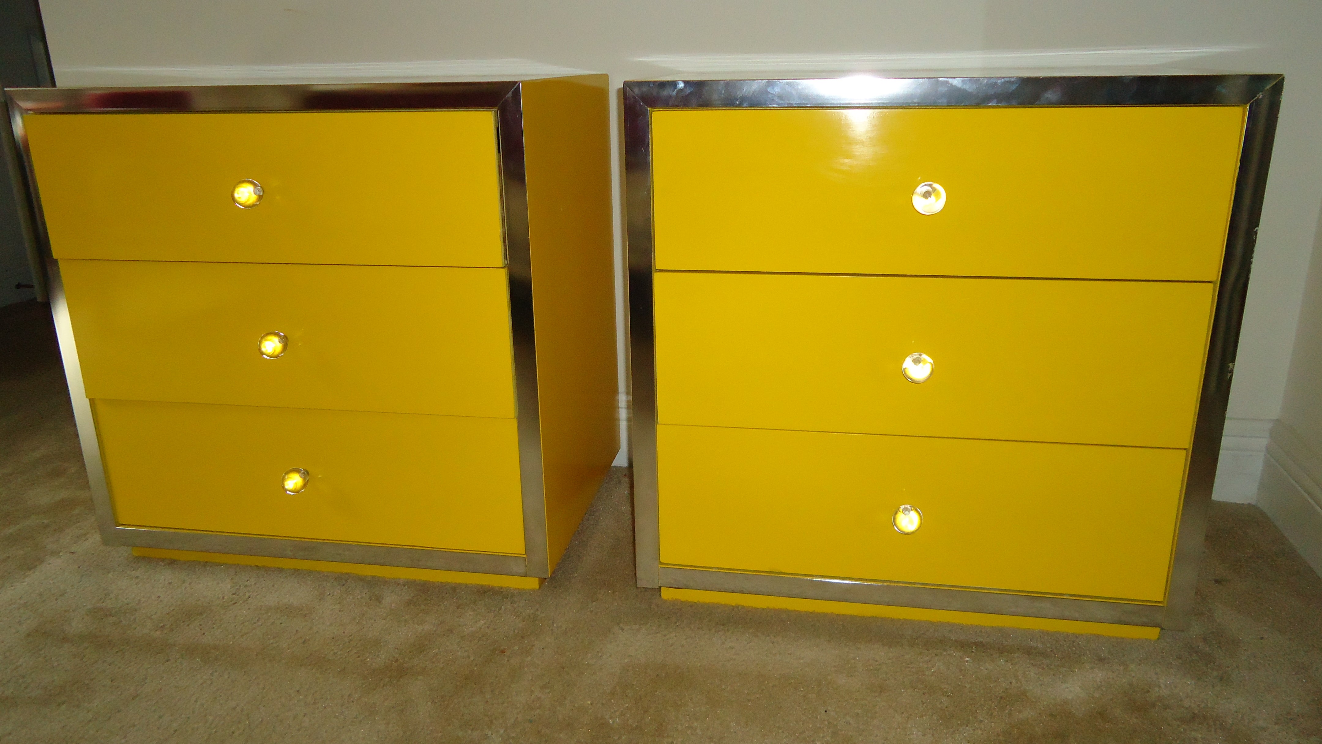 Stunning Canary Yellow Pair of Commodes Mid Century Modern For Sale