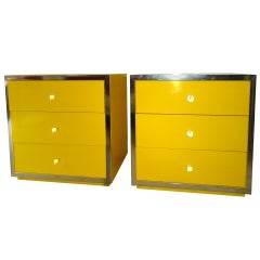 Stunning Canary Yellow Pair of Commodes Mid Century Modern