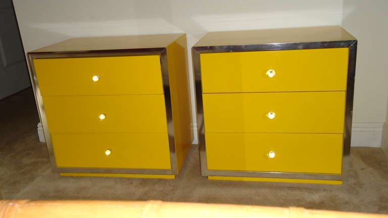 Mid-Century Modern Stunning Canary Yellow Pair of Commodes Mid Century Modern For Sale
