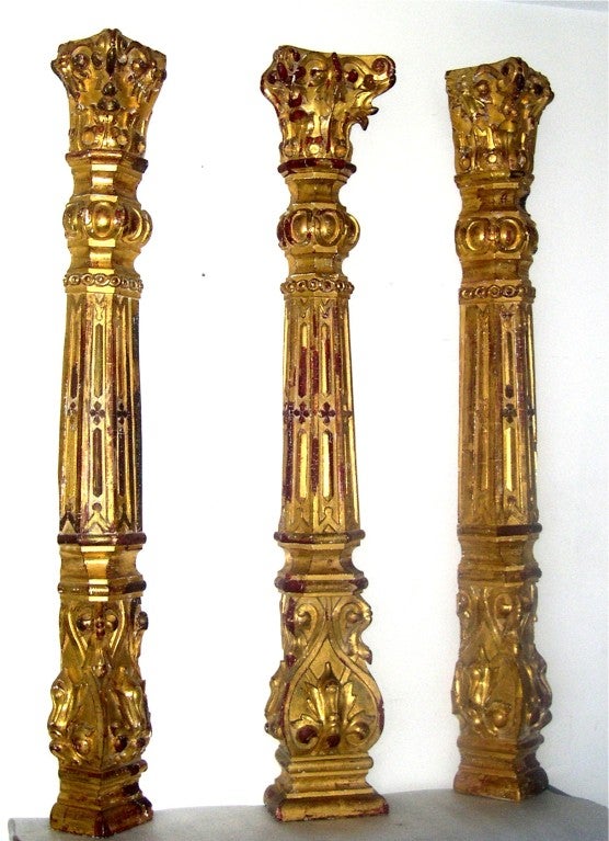 Rare beautiful set of three Russian Gilded half columns, mid 19 th c, original condition.