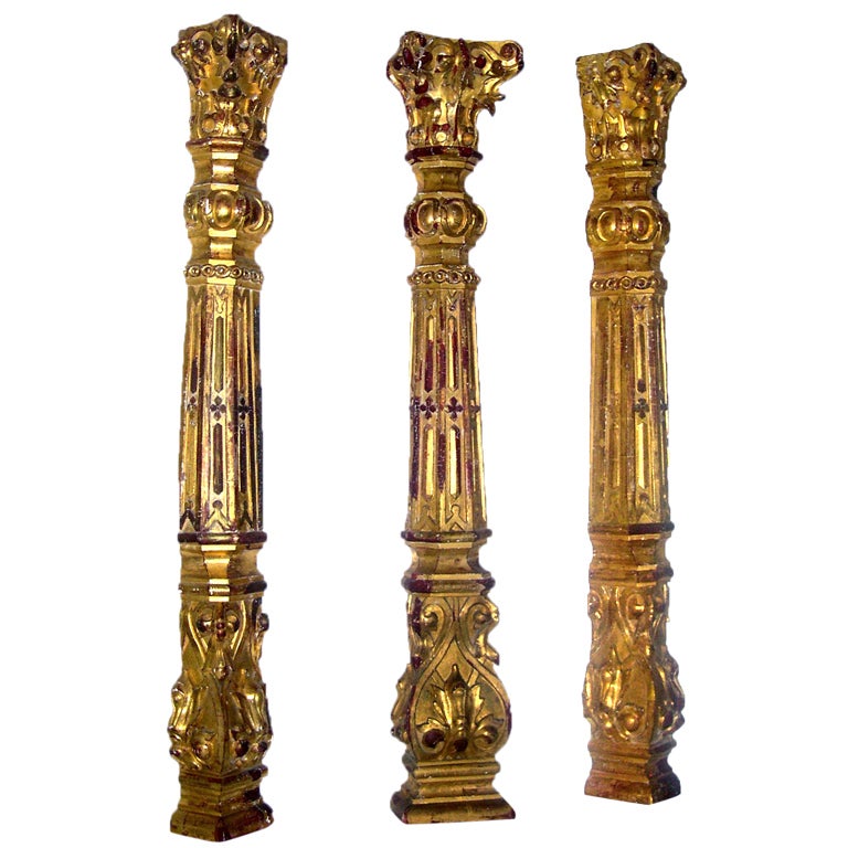 Rare 19th Century Russian Set of Three Gilded Half Columns For Sale