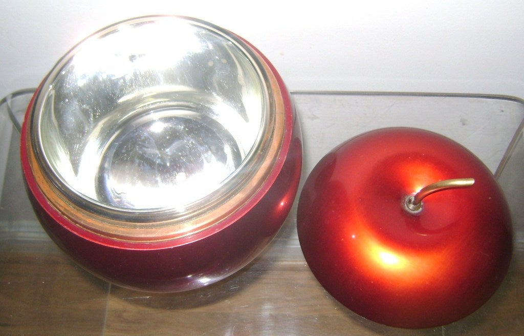 1950s Enamel ice bucket/cooler- Red Apple with mercury glass lining.
