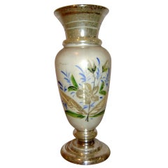 Tall Antique Biedermeier Mercury glass Handpainted Vase