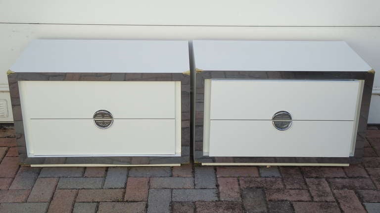Pair of Mid Century Modern Commodes with Ming Style Accents