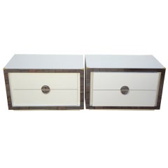 Pair of Mid Century Modern Commodes with Ming Style Accents