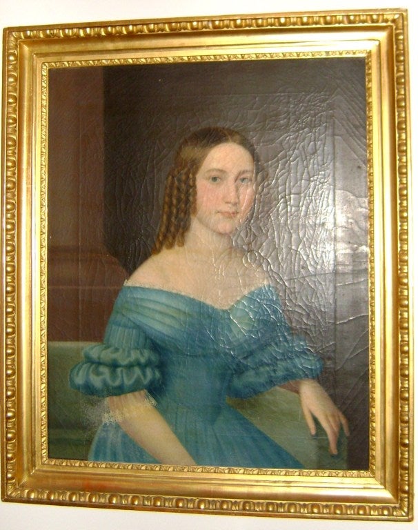 High quality portrait of a young noblewoman, Austrian Biedermeier, in an original period gilded frame.