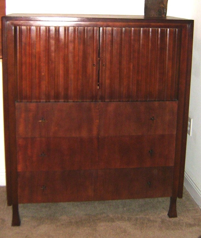 1960" John Widdicomb Tall Tambour Door Dresser with Star Like Handles