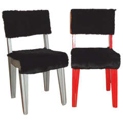 Lovely Little Children's Pair of Chairs in Black Lamb Wool Shearling Fur