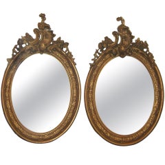 Antique Gustavian Pair of Oval 19 th Century Mirrors with Rosettes