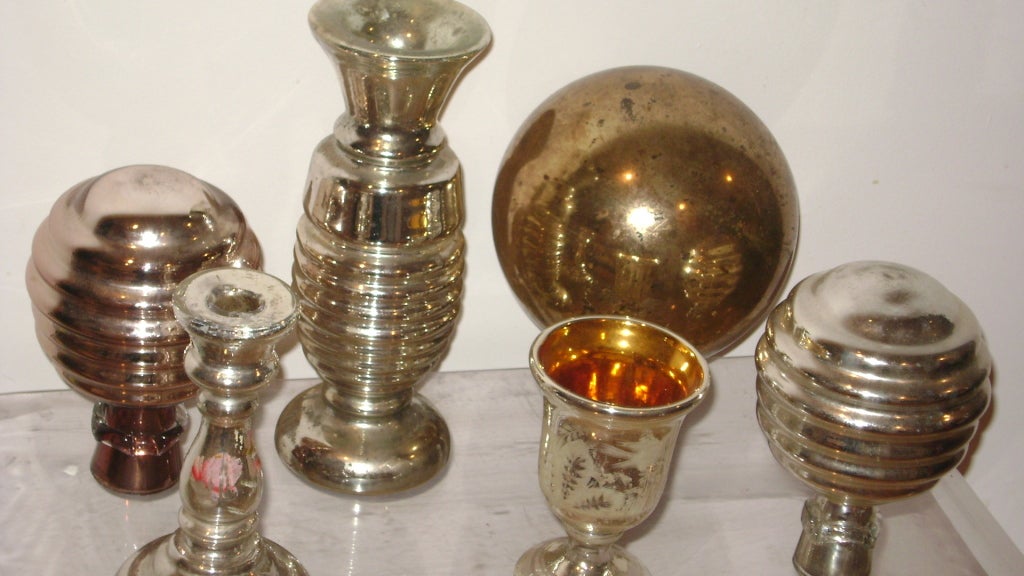Swedish Gustavian 19 th c Antique Mercury Glass Set of 6 Pieces For Sale