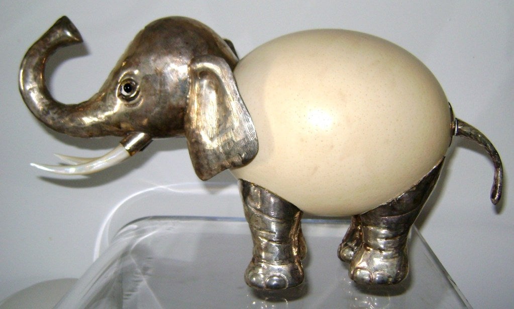 Mid-Century Modern Anthony Redmile Silver and Ostrich Egg Elephant  Sculpture For Sale