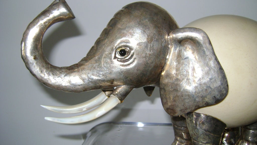 American Anthony Redmile Silver and Ostrich Egg Elephant  Sculpture For Sale