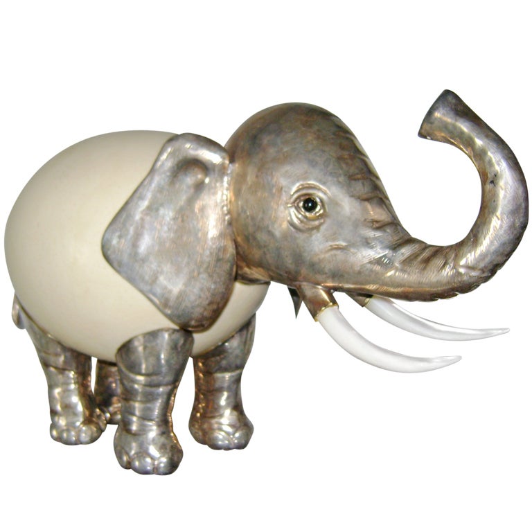 Anthony Redmile Silver and Ostrich Egg Elephant  Sculpture For Sale