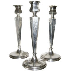 Set of 3 Elegant Art Nouveau Style Silver Candlesticks