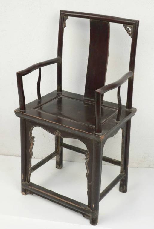 Chinese Chippendale Pair of Chinese Qing Dynasty Yoke Back   Lacquer Chairs For Sale