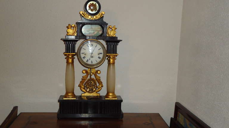 1820 Biedermeier Three Quarter Repeteer Portico Clock with two different voices.