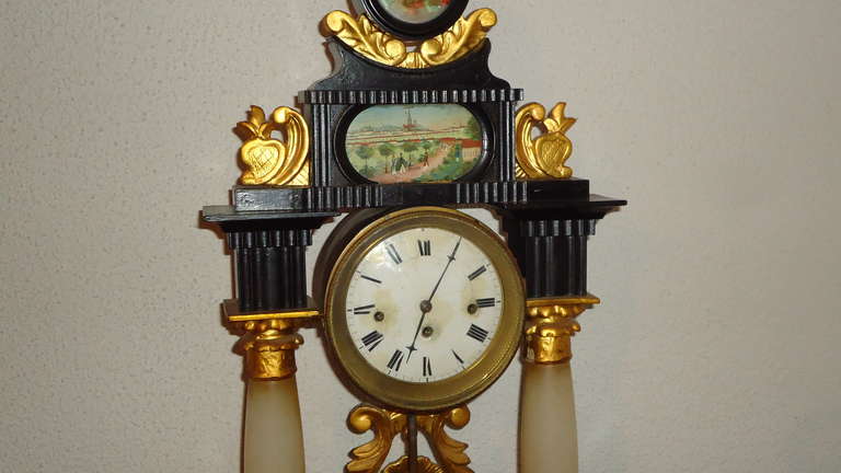 Austrian 1820 19 th c Biedermeier Three Quater Repeteef Portico Clock