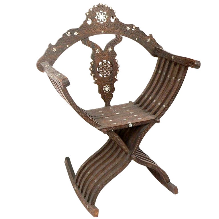 Savonarola Folding Rocking Intarsia Chair
