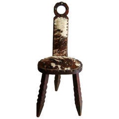 Antique Cowhide Rustic European Austrian Art and Crafts Tripod Chair