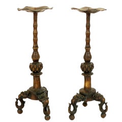 Pair of Chinese Bronze Tripod Candlesticks Pair of Chinese Bronze Tripod Candlesticks